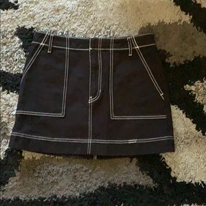 american apparel black denim white stitching skirt